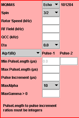 IMAGE: Parameters for the simulation of MQMAS echo and anti-echo amplitudes