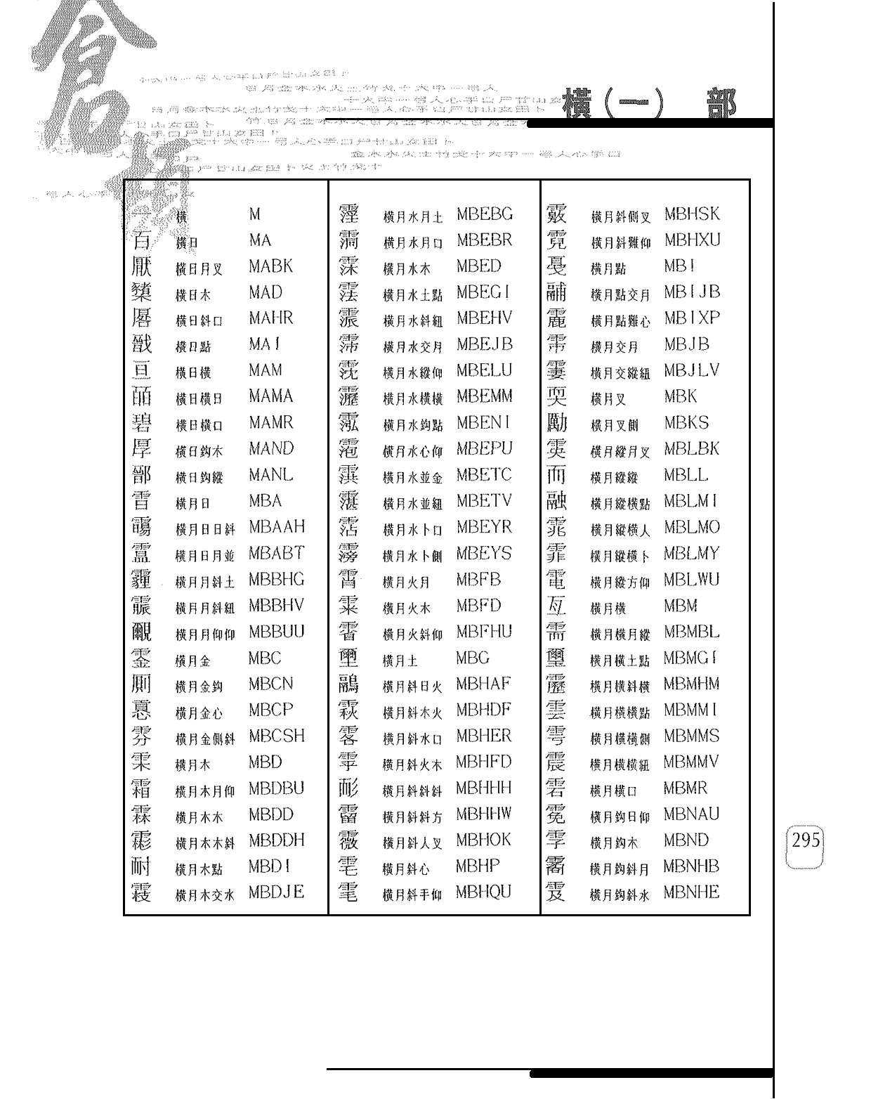 橫 (一) 部