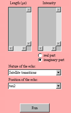 IMAGE: Panel for the selections of NMR transition and Solomon echo position