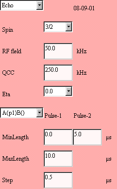 IMAGE: Parameters for the simulation of MQMAS echo and anti-echo amplitudes