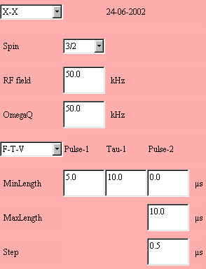 IMAGE: Parameters for the simulation of two-pulse nutation NMR line intensity