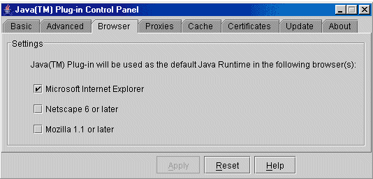Java Plug-in Control Panel in Windows Java Plug-in Control Panel in Windows