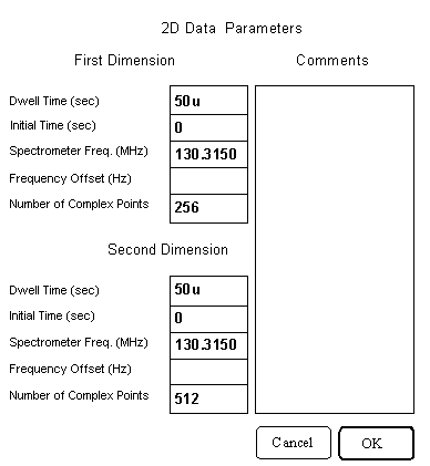 The 2D data parameters form