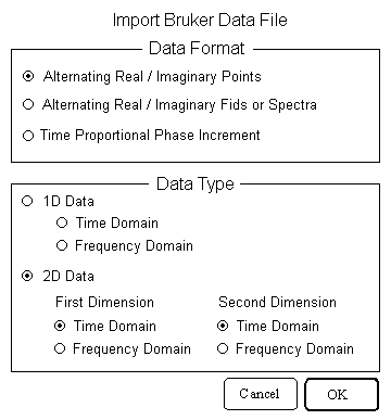 Import Bruker data file panel