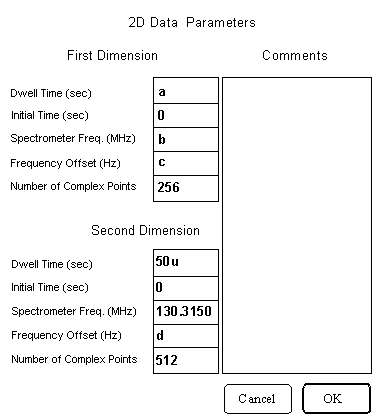 The 2D data parameters form